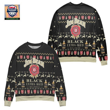 Jim Beam Black Extra Aged Bourbon Reindeer Pattern Ugly Christmas Sweater ? Black ? Usalast
