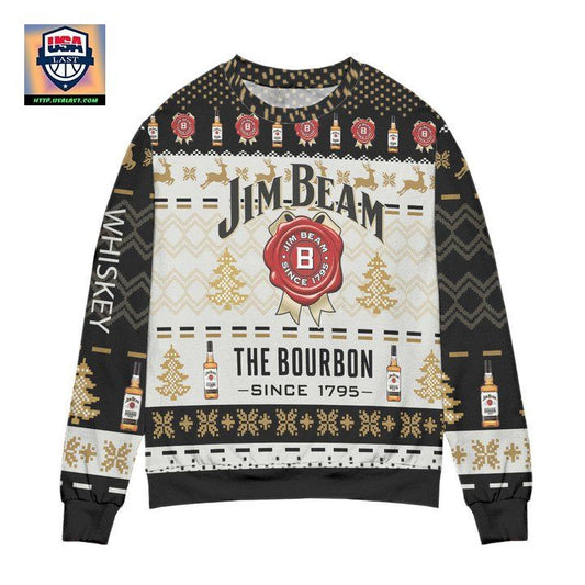 Jim Beam The Bourbon Since 1795 Pine Tree Pattern Ugly Christmas Sweater ? Usalast