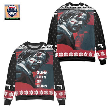 John Wick Guns Lots Of Guns Snowflake Pattern Ugly Christmas Sweater ? Usalast