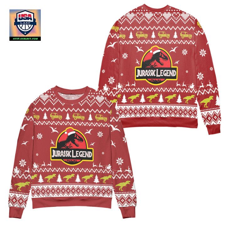 Jurassic Park Legend Dinosaur Pattern Ugly Christmas Sweater ? Red ? Usalast