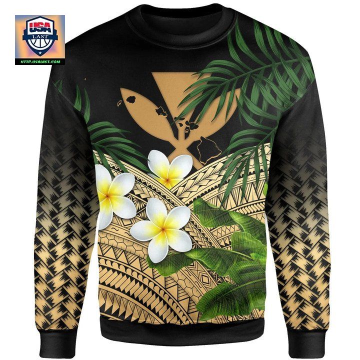 Kanaka Maoli Hawaiian Sweater Polynesian Plumeria Banana Leaves Gold A02 ? Usalast