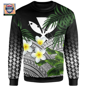 Kanaka Maoli Hawaiian Sweater Polynesian Plumeria Banana Leaves Gray A02 ? Usalast