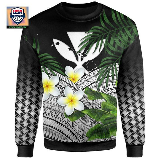 Kanaka Maoli Hawaiian Sweater Polynesian Plumeria Banana Leaves Gray A02 ? Usalast