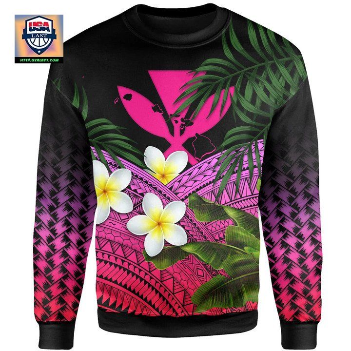 Kanaka Maoli Hawaiian Sweater Polynesian Plumeria Banana Leaves Pink A02 ? Usalast