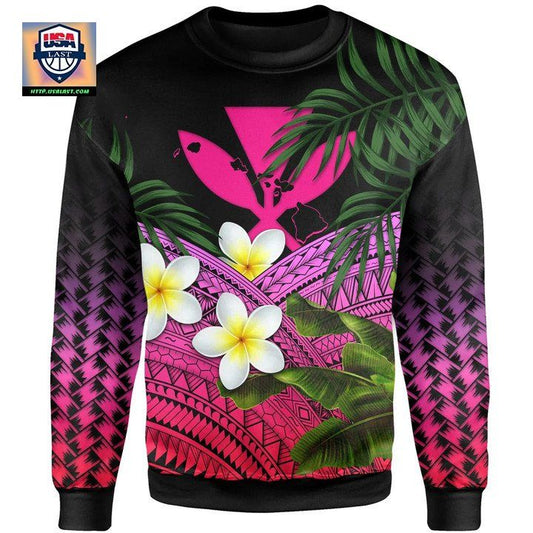 Kanaka Maoli Hawaiian Sweater Polynesian Plumeria Banana Leaves Pink A02 ? Usalast