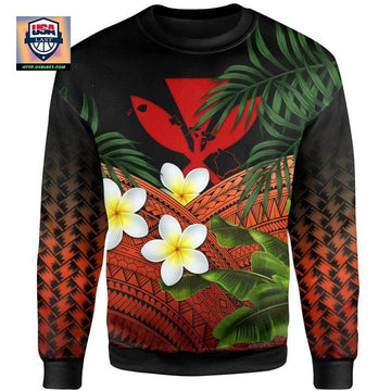 Kanaka Maoli Hawaiian Sweater Polynesian Plumeria Banana Leaves Red A02 ? Usalast