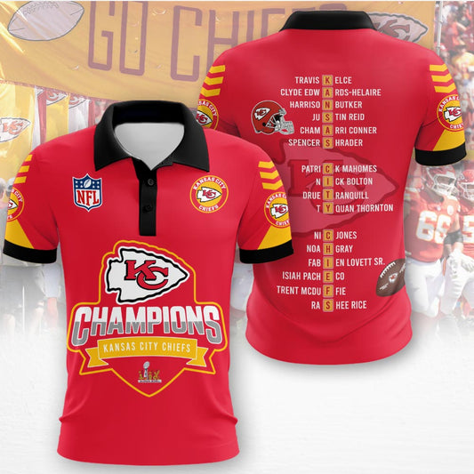Kansas City Chiefs 2025 Super Bowl LIX Champions Red Yellow Polo Shirt - Moonbestprint