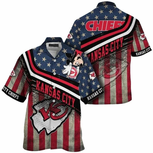 Kansas City Chiefs American Pride Mickey Graphic Hawaiian Shirt - Unisex - Moonbestprint