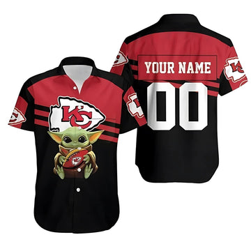 Personalized Kansas City Chiefs Baby Yoda Graphic Hawaiian Shirt Unisex Gift - Moonbestprint