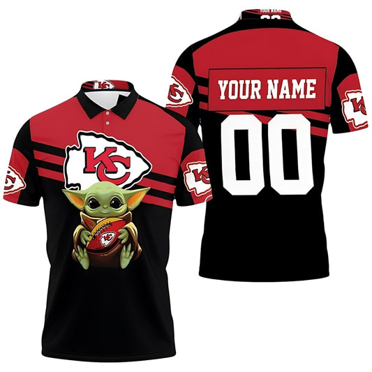 Kansas City Chiefs Baby Yoda Hug Personalized Polo Shirt - Moonbestprint