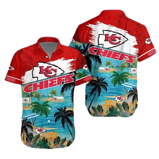 Kansas City Chiefs Graphic Hawaiian Shirt With Coconut Tree Unisex Aloha Tee - Moonbestprint