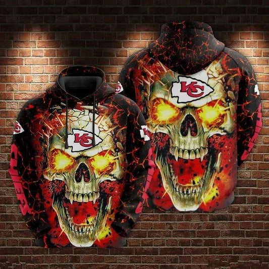 Kansas City Chiefs Burning Skull NFL 3D All Over Print Hoodie -Moonbestprint