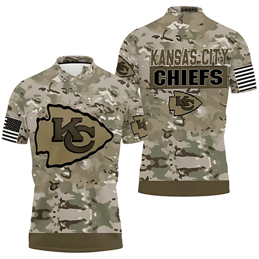 Kansas City Chiefs Camouflage Honor 3D Polo Shirt - Moonbestprint