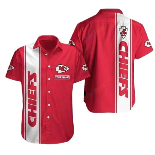 Personalized Kansas City Chiefs Red & White Stripe Hawaiian Shirt Unisex Graphic Tee - Moonbestprint