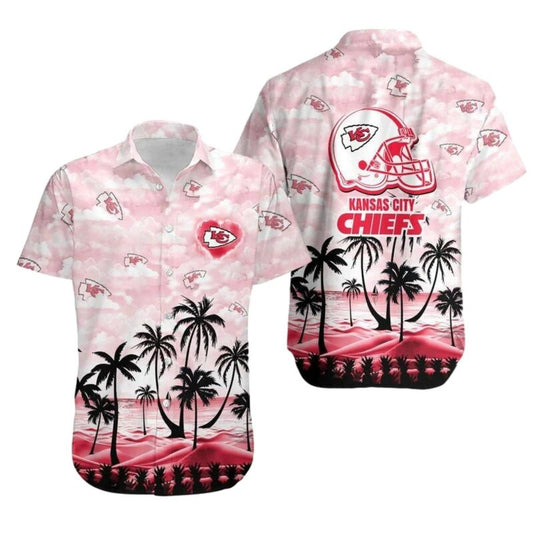 Kansas City Chiefs Graphic Hawaiian Shirt With Coconut Palms Unisex Aloha Tee - Moonbestprint