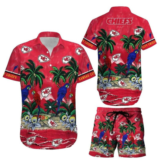 Kansas City Chiefs Graphic Printed Unisex Coconut Tree Parrot Hawaiian Shirt - Moonbestprint