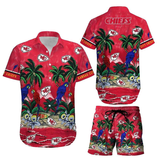 Kansas City Chiefs Graphic Printed Unisex Coconut Tree Parrot Hawaiian Shirt - Moonbestprint