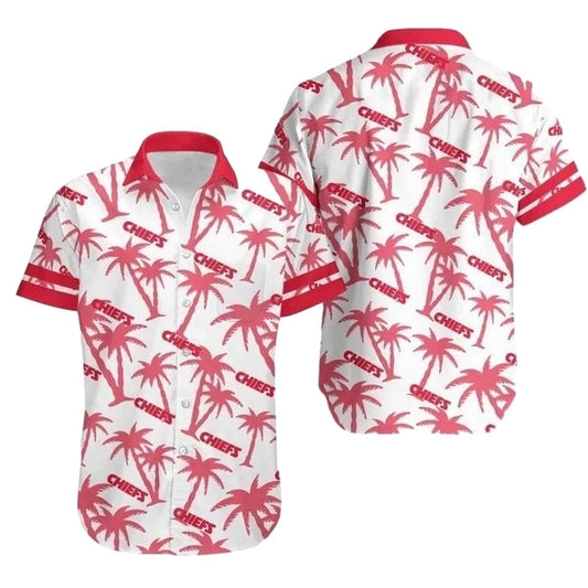 Kansas City Chiefs White Coconut Tree Graphic Hawaiian Shirt Unisex - Moonbestprint