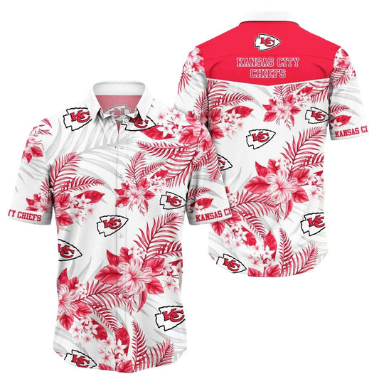 Kansas City Chiefs Crimson Blossom Graphic Hawaiian Shirt Unisex Aloha Tee - Moonbestprint