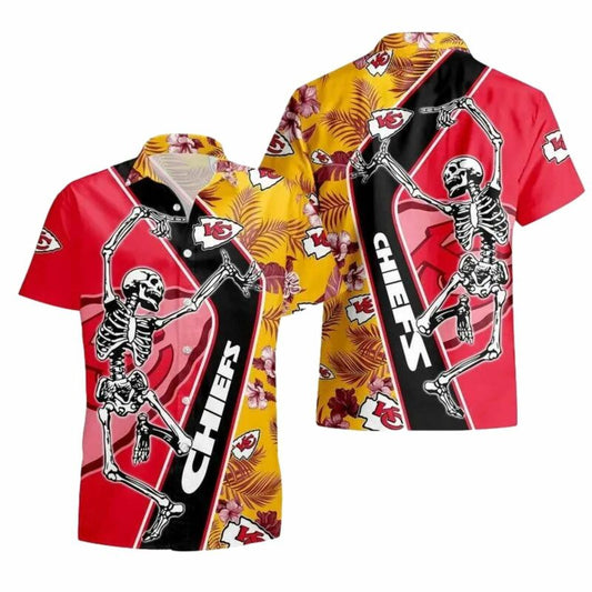 Kansas City Chiefs Graphic Dancing Skull Unisex Hawaiian Shirt - Moonbestprint