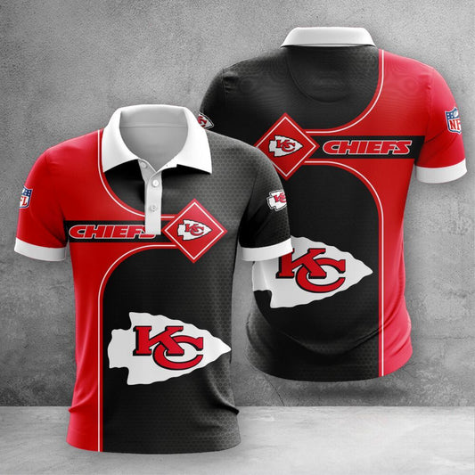 Kansas City Chiefs Diamond Grid 3D Polo Shirt - Moonbestprint