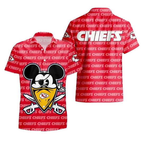 Kansas City Chiefs Evil Mickey Graphic Hawaiian Shirt Unisex Aloha Tee - Moonbestprint