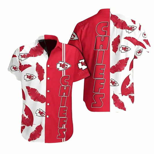 Kansas City Chiefs Red & White Palm Leaves Hawaiian Shirt Unisex Graphic Tee - Moonbestprint