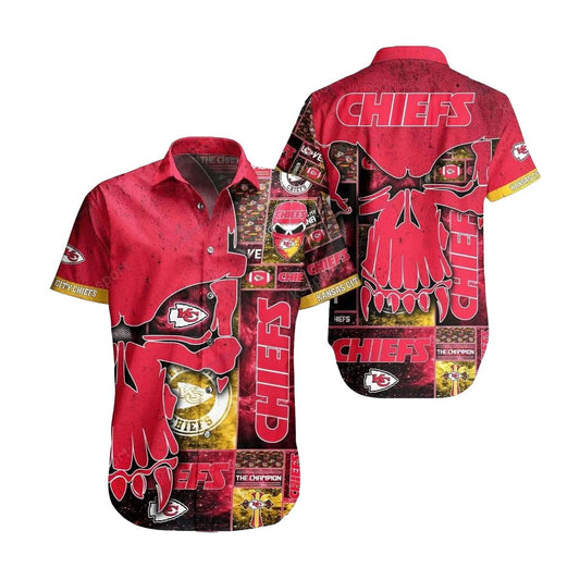 Kansas City Chiefs Graphic Printed Unisex Fierce Skull Hawaiian Shirt - Moonbestprint