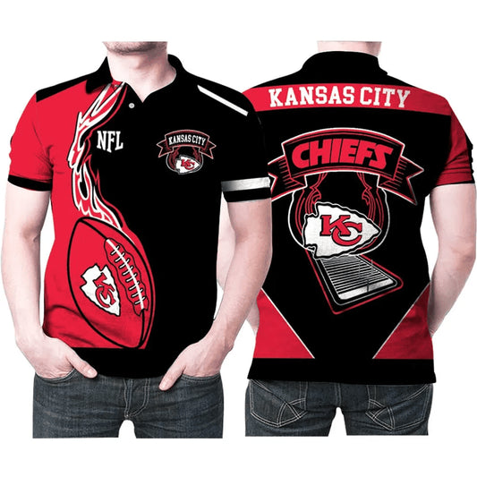 Kansas City Chiefs Fireball Spirit 3D Polo Shirt - Moonbestprint