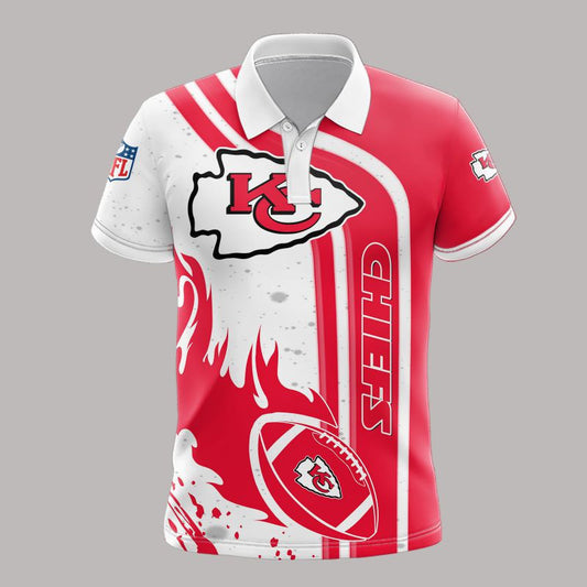 Kansas City Chiefs Flaming Football 3D Polo Shirt - Moonbestprint