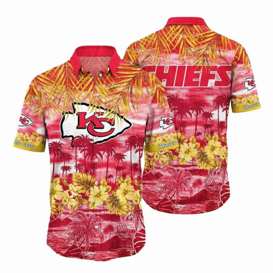 Kansas City Chiefs Retro Floral Palm Leaves Hawaiian Shirt Unisex Graphic Tee - Moonbestprint
