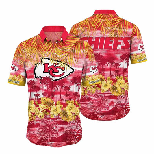 Kansas City Chiefs Retro Floral Palm Leaves Hawaiian Shirt Unisex Graphic Tee - Moonbestprint