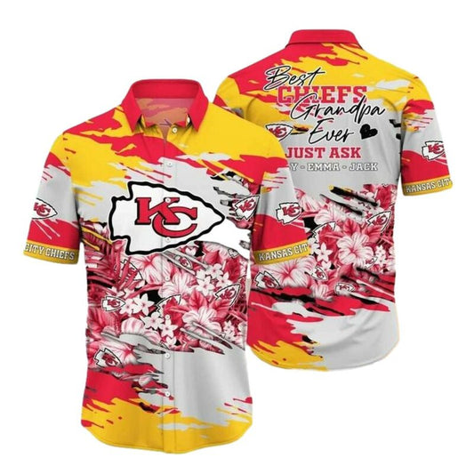 Personalized Kansas City Chiefs Floral Hawaiian Shirt Unisex Aloha Tee - Moonbestprint