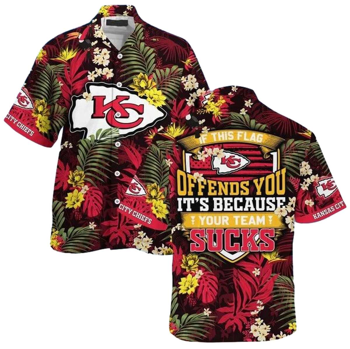 Kansas City Chiefs Floral Graphic Hawaiian Shirt Unisex Fan Tee - Moonbestprint