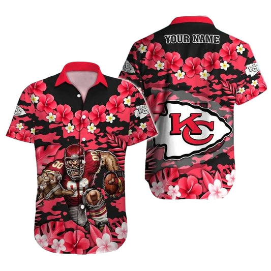 Kansas City Chiefs Floral Mascot Hawaiian Shirt Unisex Graphic Tee - Moonbestprint