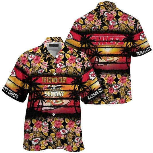 Kansas City Chiefs Floral Sunset Vibes Unisex Hawaiian Shirt Gift - Moonbestprint