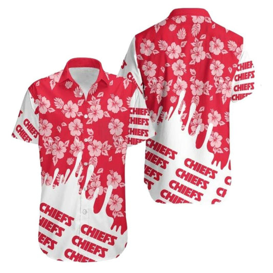 Kansas City Chiefs Red White Hibiscus Graphic Hawaiian Shirt - Unisex - Moonbestprint
