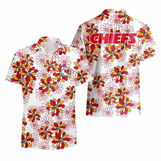 Kansas City Chiefs Graphic Hawaiian Shirt With Palm Flower Print Unisex - Moonbestprint