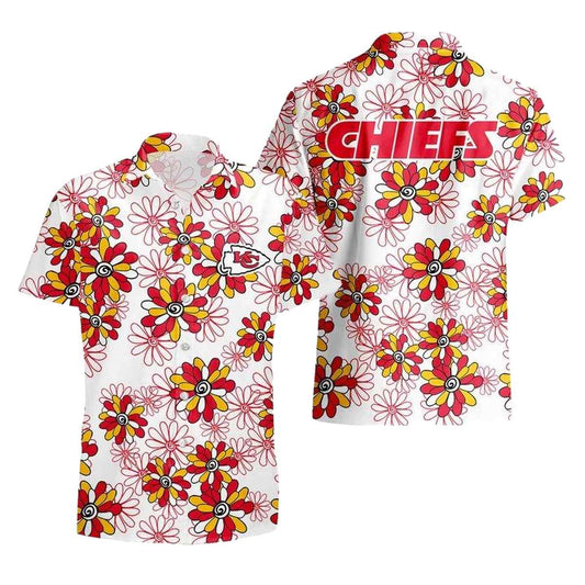 Kansas City Chiefs Graphic Hawaiian Shirt With Palm Flower Print Unisex - Moonbestprint