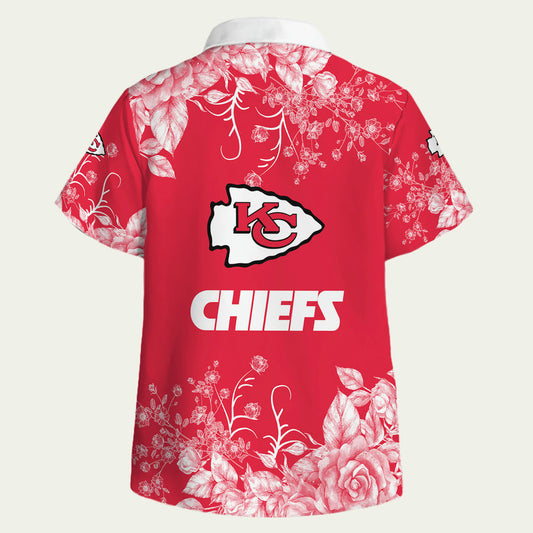 Kansas City Chiefs Skull Flowers Hawaiian Shirt Unisex Graphic Tee - Moonbestprint