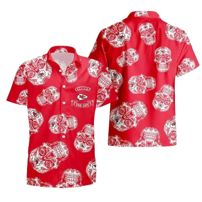 Kansas City Chiefs For Life Red Skull Graphic Hawaiian Shirt Unisex - Moonbestprint