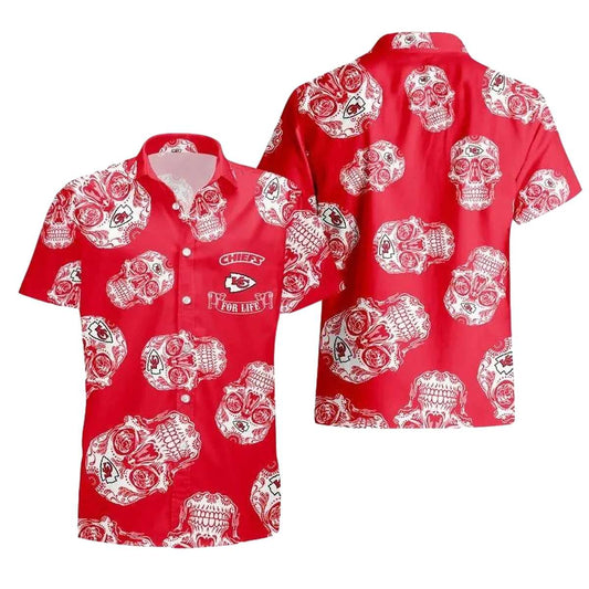 Kansas City Chiefs For Life Red Skull Graphic Hawaiian Shirt Unisex - Moonbestprint