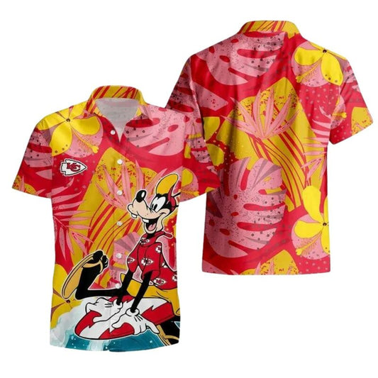 Kansas City Chiefs Graphic Printed Unisex Goofy Palm Leaves Hawaiian Shirt - Moonbestprint