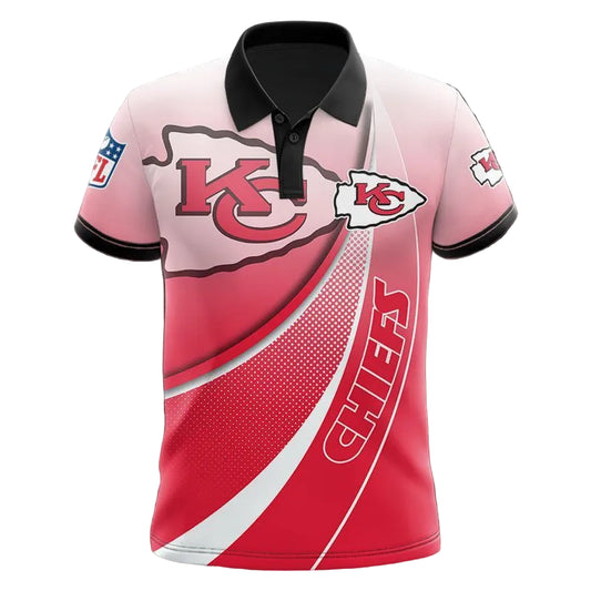 Kansas City Chiefs Gradient Curve 3D Polo Shirt - Moonbestprint