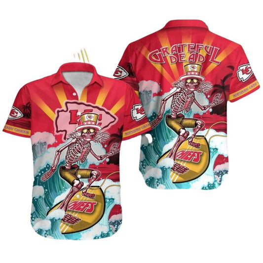 Kansas City Chiefs Grateful Dead Graphic Unisex Surf Hawaiian Shirt - Moonbestprint