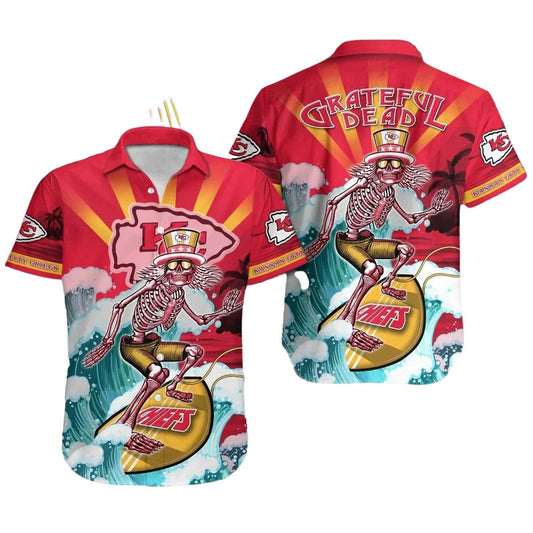 Kansas City Chiefs Grateful Dead Graphic Unisex Surf Hawaiian Shirt - Moonbestprint