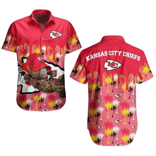 Kansas City Chiefs Groot Graphic Unisex Hawaiian Shirt Aloha Tee - Moonbestprint