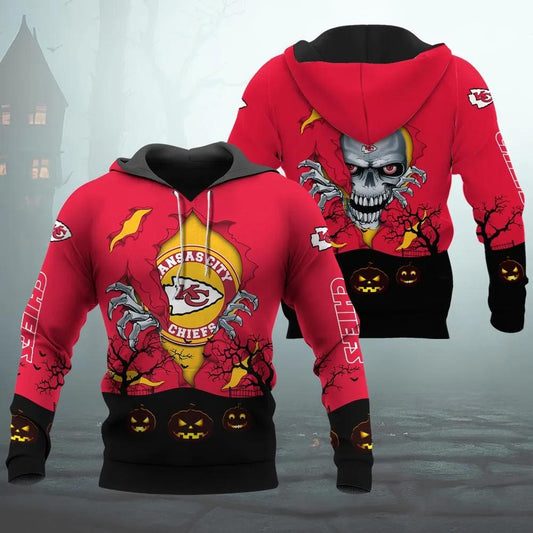 Kansas City Chiefs Halloween 3D NFL All Over Print Hoodie -Moonbestprint