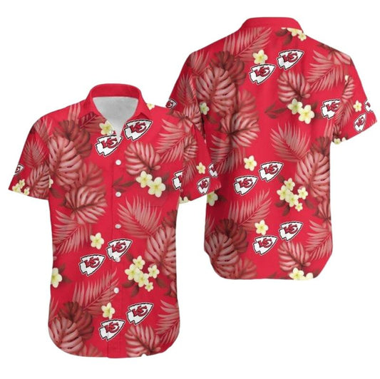 Kansas City Chiefs Red Palm Leaves Hawaiian Shirt Unisex Graphic Tee - Moonbestprint
