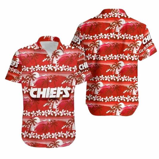 Kansas City Chiefs Graphic Hawaiian Shirt With Flower & Coconut Tree Unisex - Moonbestprint